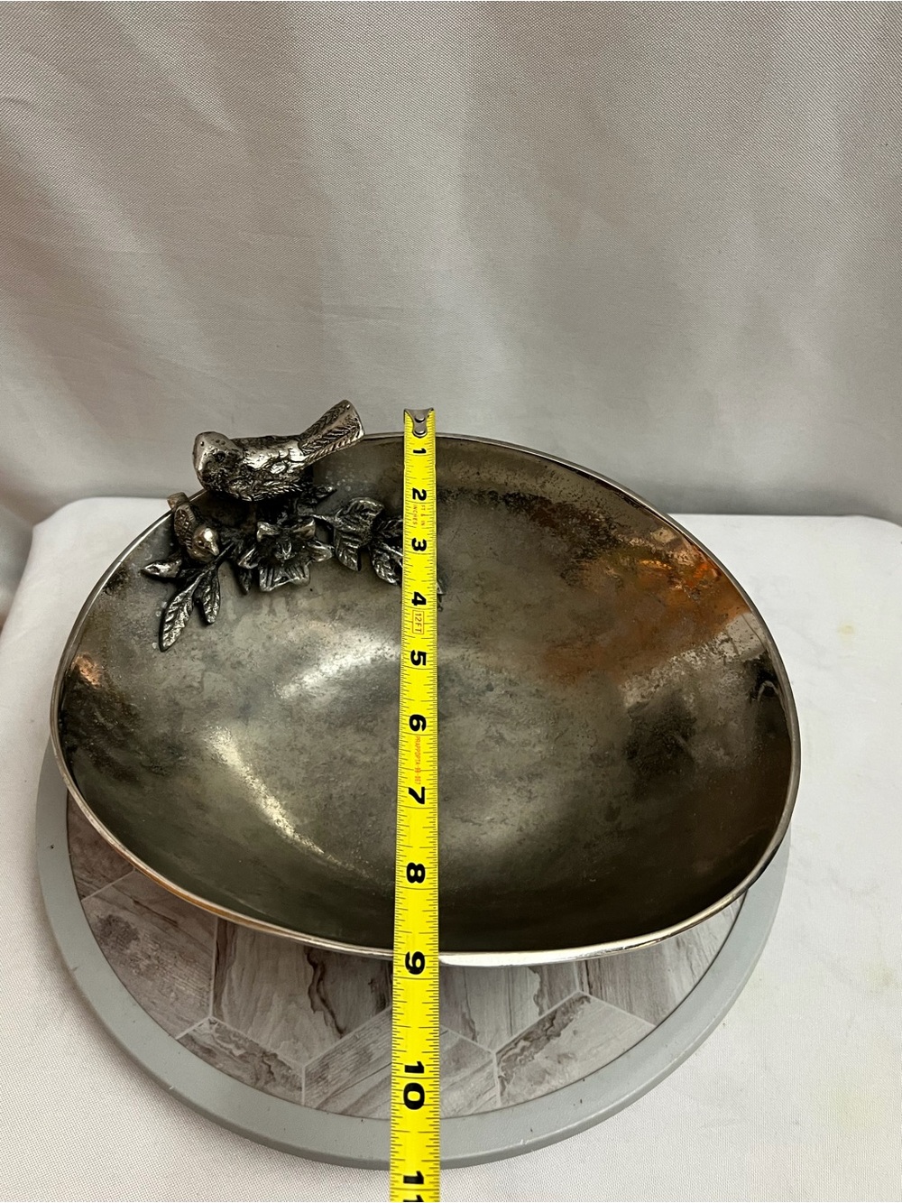 Vintage Silver Tone Bird & Floral Decorative Bowl Centerpiece 11” - Picture 6 of 7